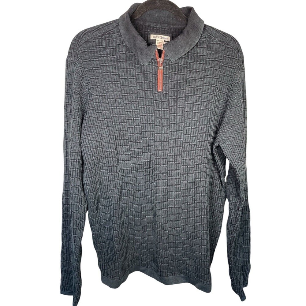 Carbon 2 Cobalt Sweater Mens‎ L Gray Pullover  1/4 Zip Elbow Patches Long Sleeve